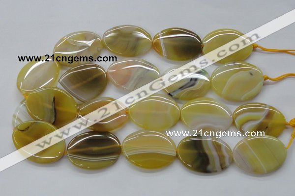 CAA321 15.5 inches 30*40mm oval yellow line agate beads