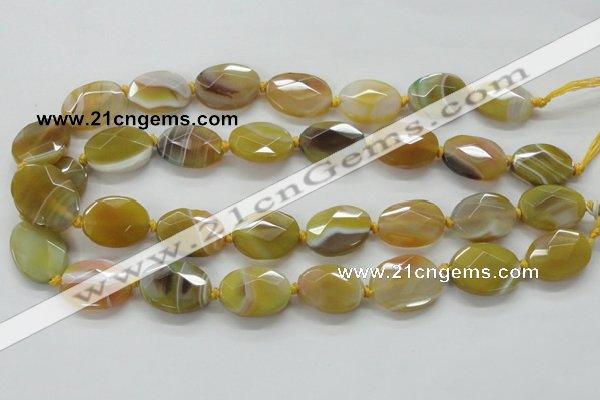 CAA324 15.5 inches 18*25mm faceted oval yellow line agate beads