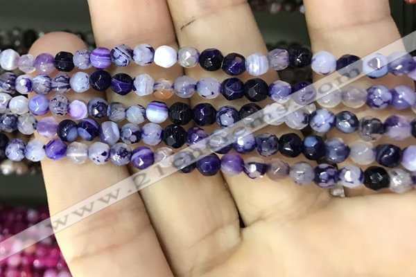 CAA3250 15 inches 4mm faceted round line agate beads wholesale