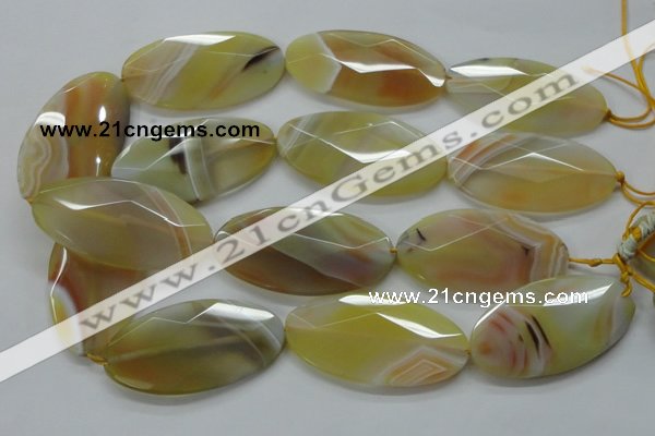 CAA326 15.5 inches 30*60mm faceted oval yellow line agate beads