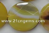 CAA328 15.5 inches 35mm faceted coin yellow line agate beads