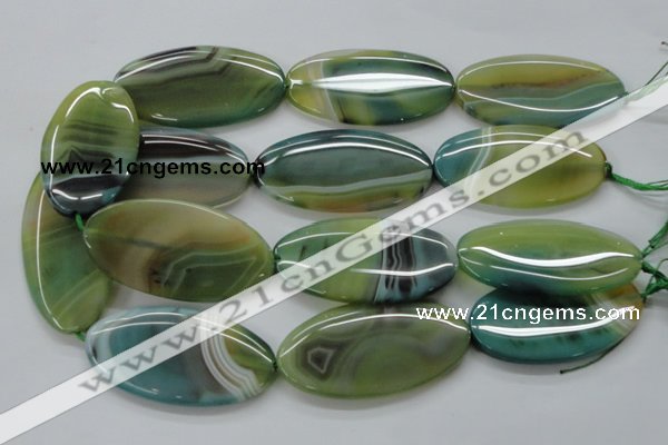 CAA330 15.5 inches 30*40mm oval green line agate beads