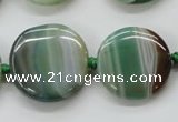 CAA332 15.5 inches 24mm flat round green line agate beads