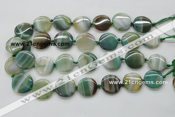 CAA332 15.5 inches 24mm flat round green line agate beads