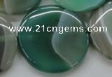 CAA333 15.5 inches 34mm flat round green line agate beads