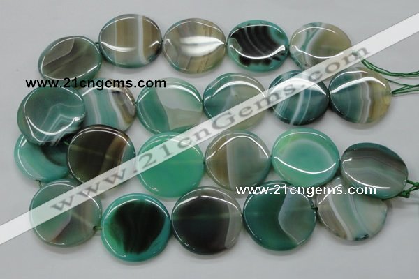 CAA333 15.5 inches 34mm flat round green line agate beads