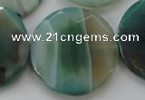 CAA335 15.5 inches 35mm faceted coin green line agate beads