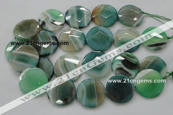 CAA335 15.5 inches 35mm faceted coin green line agate beads