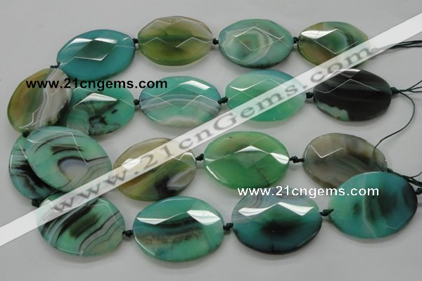 CAA338 15.5 inches 30*40mm faceted oval green line agate beads