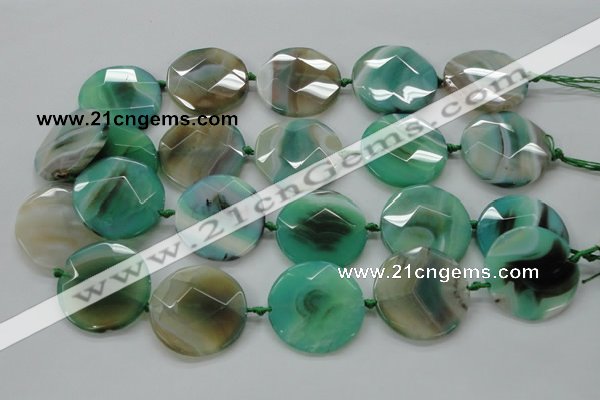 CAA339 15.5 inches 35mm faceted coin green line agate beads