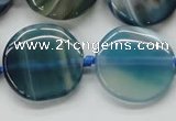 CAA340 15.5 inches 25mm flat round blue line agate beads