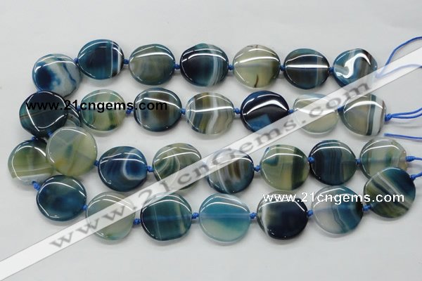 CAA340 15.5 inches 25mm flat round blue line agate beads