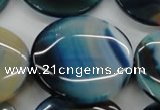 CAA341 15.5 inches 35mm flat round blue line agate beads