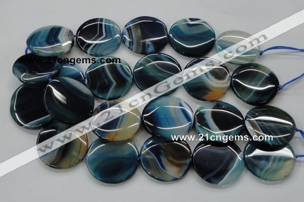 CAA341 15.5 inches 35mm flat round blue line agate beads