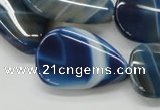 CAA342 15.5 inches 22*30mm flat teardrop blue line agate beads