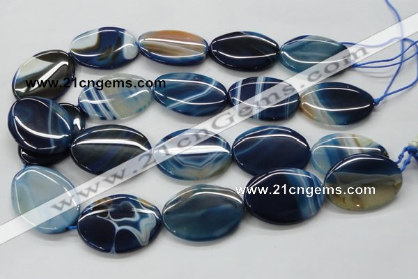 CAA346 15.5 inches 30*40mm oval blue line agate gemstone beads