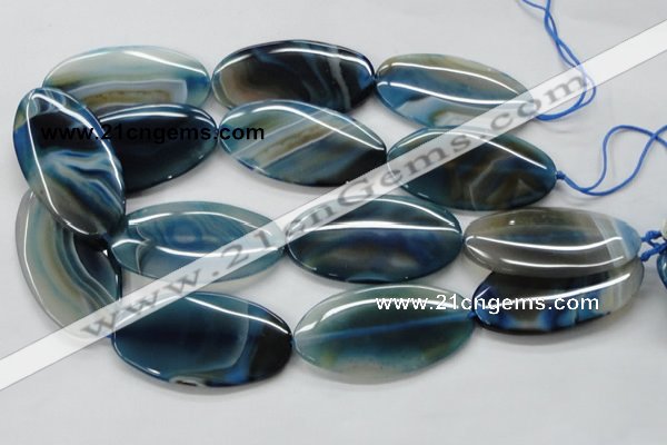 CAA347 15.5 inches 30*60mm oval blue line agate gemstone beads