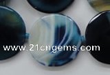 CAA348 15.5 inches 18mm faceted coin blue line agate beads