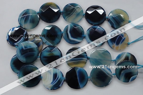 CAA348 15.5 inches 18mm faceted coin blue line agate beads