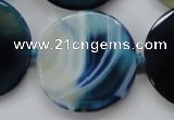 CAA349 15.5 inches 34mm faceted coin blue line agate beads