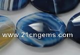 CAA350 15.5 inches 18*25mm faceted oval blue line agate beads