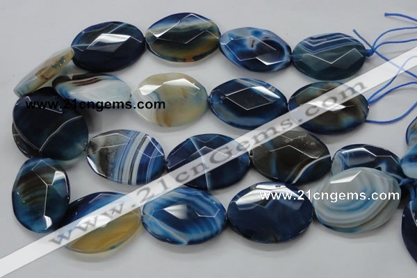 CAA350 15.5 inches 18*25mm faceted oval blue line agate beads