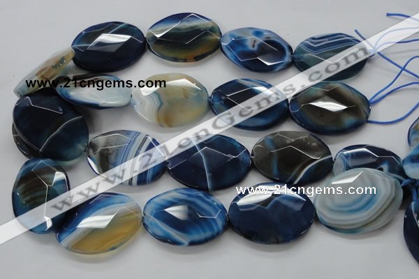 CAA351 15.5 inches 30*40mm faceted oval blue line agate beads