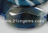 CAA352 15.5 inches 30*60mm faceted oval blue line agate beads