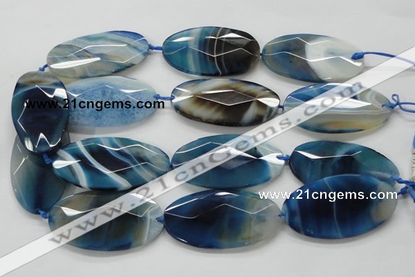 CAA352 15.5 inches 30*60mm faceted oval blue line agate beads