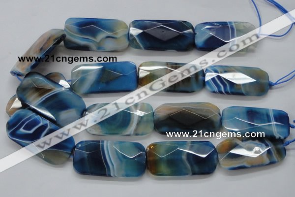 CAA354 15.5 inches 26*48mm faceted rectangle blue line agate beads