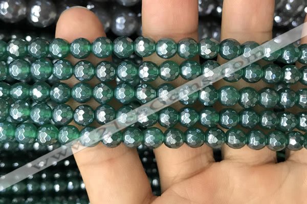 CAA3543 15.5 inches 6mm faceted round AB-color green agate beads