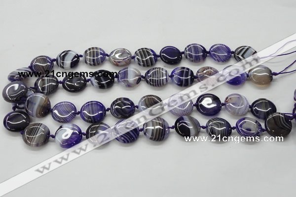 CAA355 15.5 inches 18mm flat round violet line agate gemstone beads