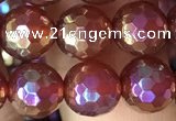 CAA3550 15.5 inches 8mm faceted round AB-color red agate beads