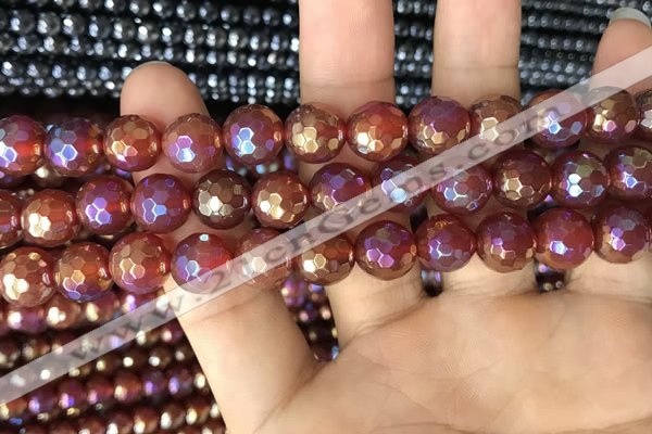 CAA3551 15.5 inches 10mm faceted round AB-color red agate beads