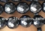 CAA3555 15.5 inches 6mm faceted round AB-color black agate beads