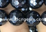 CAA3557 15.5 inches 10mm faceted round AB-color black agate beads