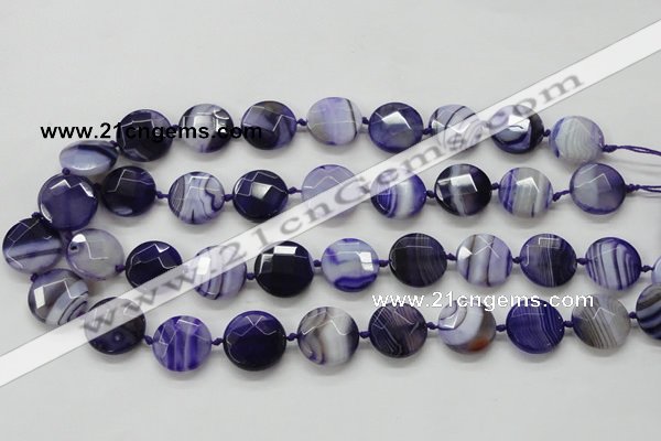 CAA356 15.5 inches 18mm faceted coin violet line agate beads