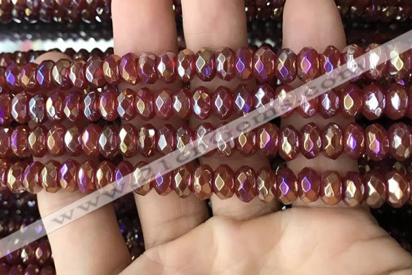 CAA3572 15.5 inches 5*8mm faceted rondelle AB-color red agate beads