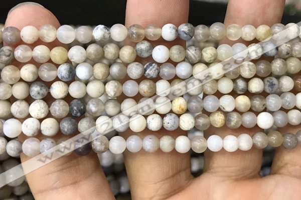 CAA3586 15.5 inches 4mm round matte ocean fossil agate beads