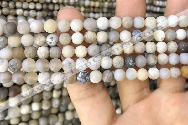 CAA3587 15.5 inches 6mm round matte ocean fossil agate beads