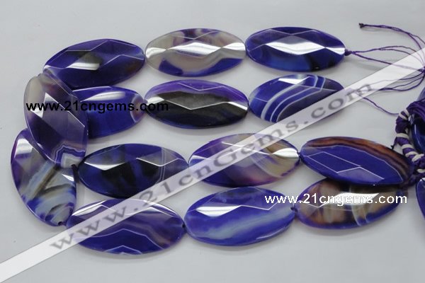 CAA360 15.5 inches 30*40mm faceted oval violet line agate beads