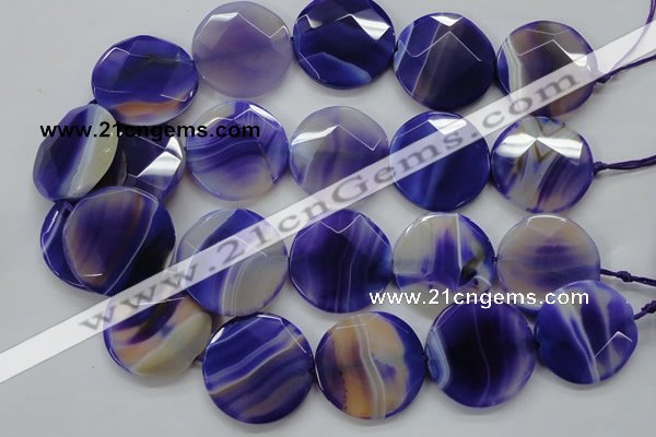 CAA364 15.5 inches 34mm faceted coin violet line agate beads