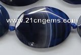 CAA365 15.5 inches 30*40mm faceted oval blue line agate beads