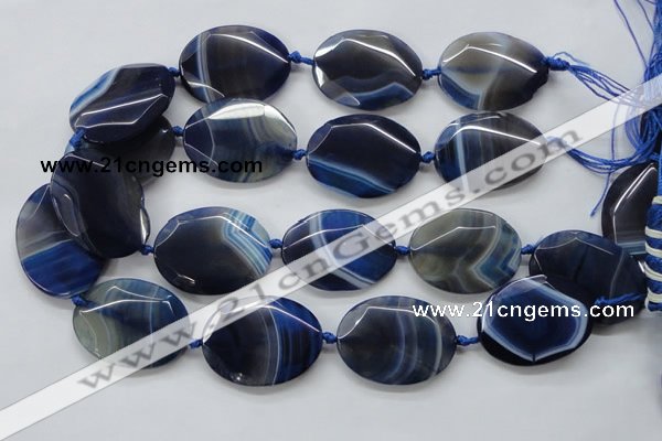 CAA365 15.5 inches 30*40mm faceted oval blue line agate beads