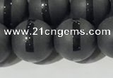 CAA3652 15.5 inches 10mm round matte & carved black agate beads