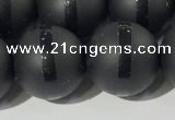 CAA3653 15.5 inches 12mm round matte & carved black agate beads