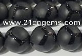 CAA3656 15.5 inches 8mm round matte & carved black agate beads