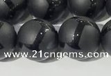 CAA3657 15.5 inches 10mm round matte & carved black agate beads