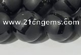 CAA3658 15.5 inches 12mm round matte & carved black agate beads