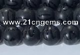 CAA3660 15.5 inches 6mm round matte & carved black agate beads